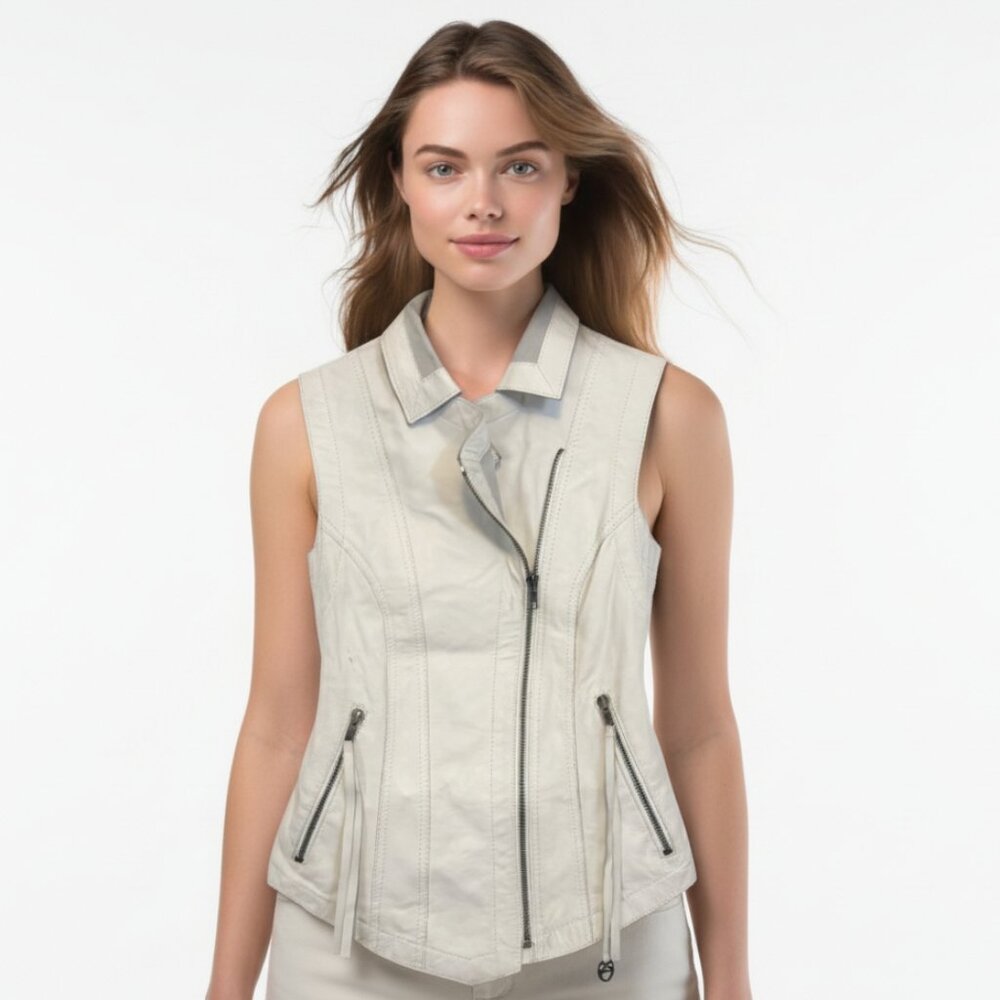 Kill City Leather Vest S Off White Moto Biker ASO Emily's Pretty Little Liars